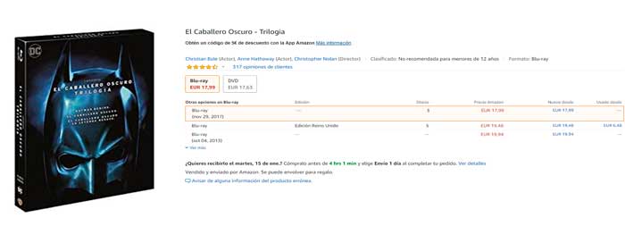 trilogía caballero oscuro blu-ray