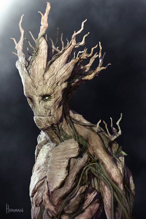 Concept art de Groot, Sakaarans y El coleccionista para Guardianes de la galaxia concept art de groot en guardianes de la galaxia