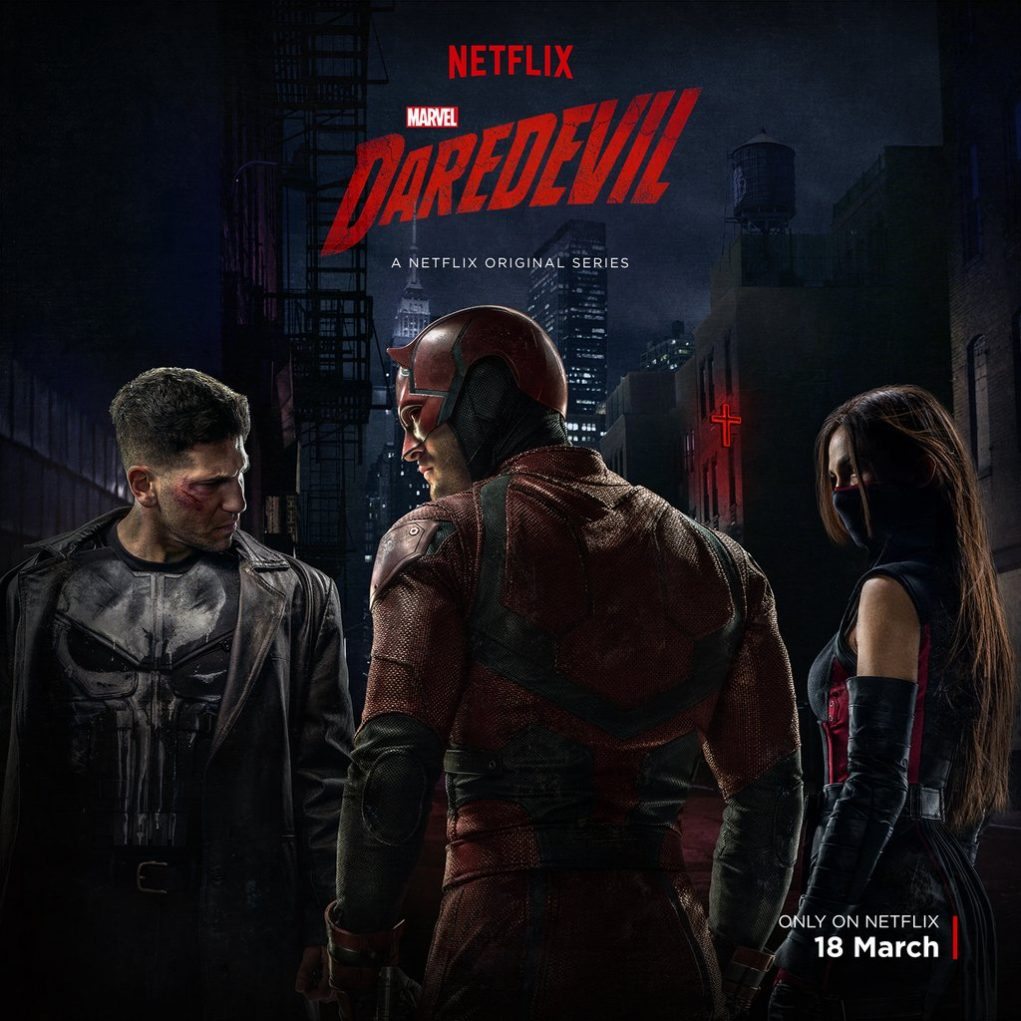 posters de la 2ª temporada de daredevil con the punisher y elektra