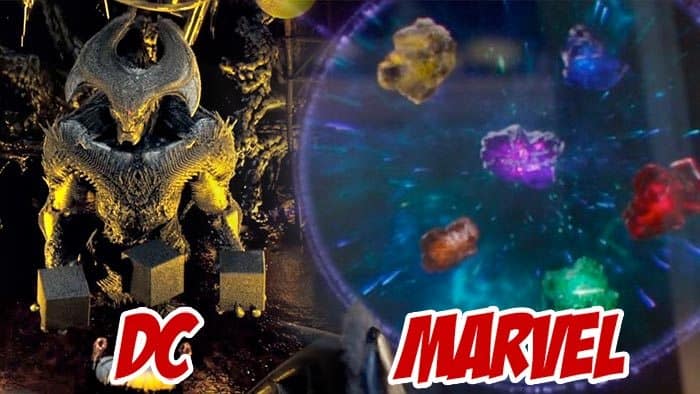dc vs marvel con las cajas madre y las gemas del infinito en 'liga de la justicia' y 'vengadores: la guerra del infinito'