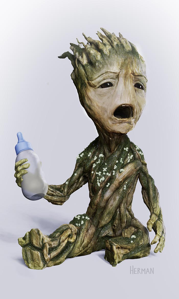 diseños alternativos de baby groot en 'guardianes de la galaxia vol. 2'