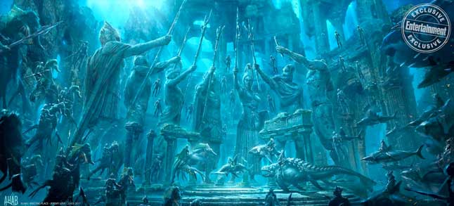 2 brutales imágenes de aquaman con tiburones y atlantis