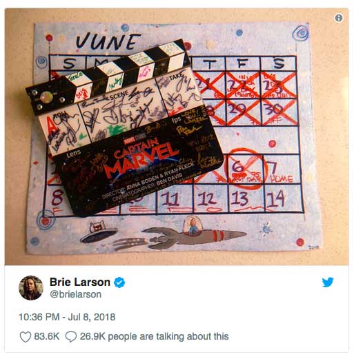 fin rodaje capitana marvel Brie Larson fin rodaje capitana marvel Brie Larson