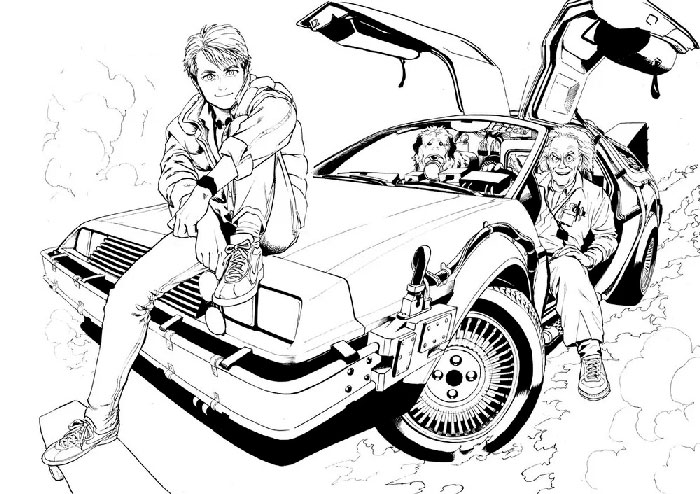 marti McFly, Doc y Einstein en el delorean