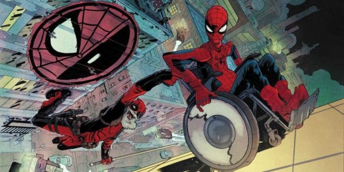 viñeta de el asombroso spiderman 146 con deadpool