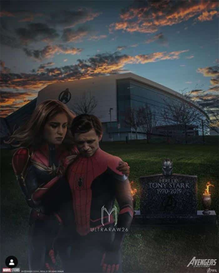 fan art de spider-man y capitana marvel en vengadores: endgame