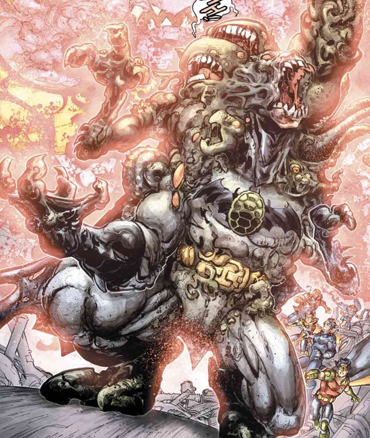 batman y las tortugas ninja se fusionan en un perturbador ser