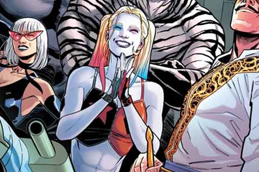 harley quinn se ríe de un extraño personaje de dc comics