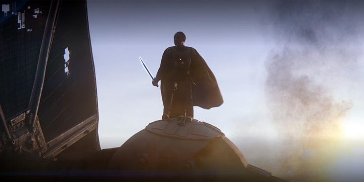 the mandalorian Moff Gideon con el sable oscuro