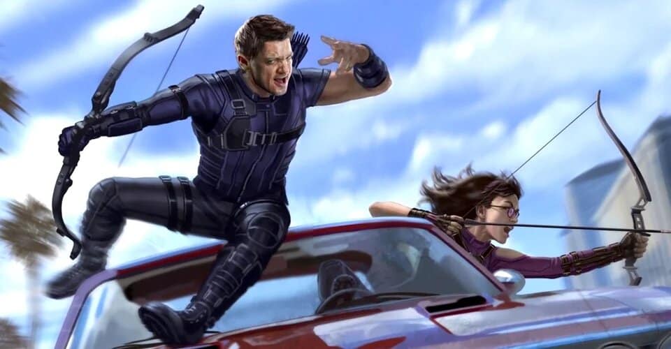 Concept art de Ojo de Halcón con Jeremy Renner como Clint Burton junto a Kate Bishop