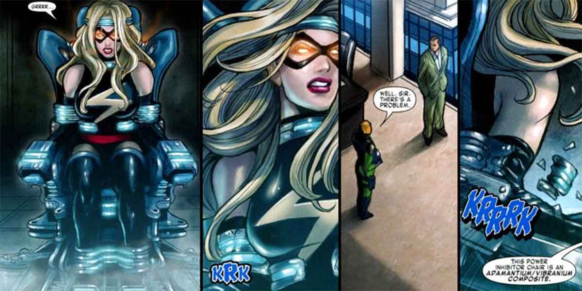 capitana marvel es tan fuerte que puede romper el adamantium