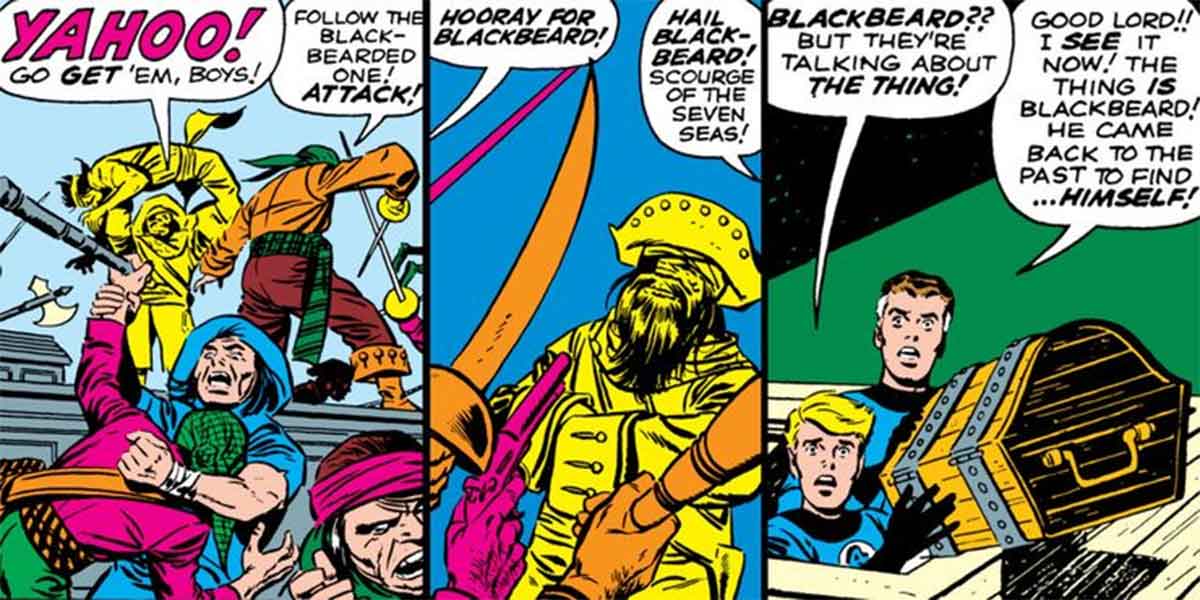 la cosa de los cuatro fantásticos y la paradoja temporal de barbanegra