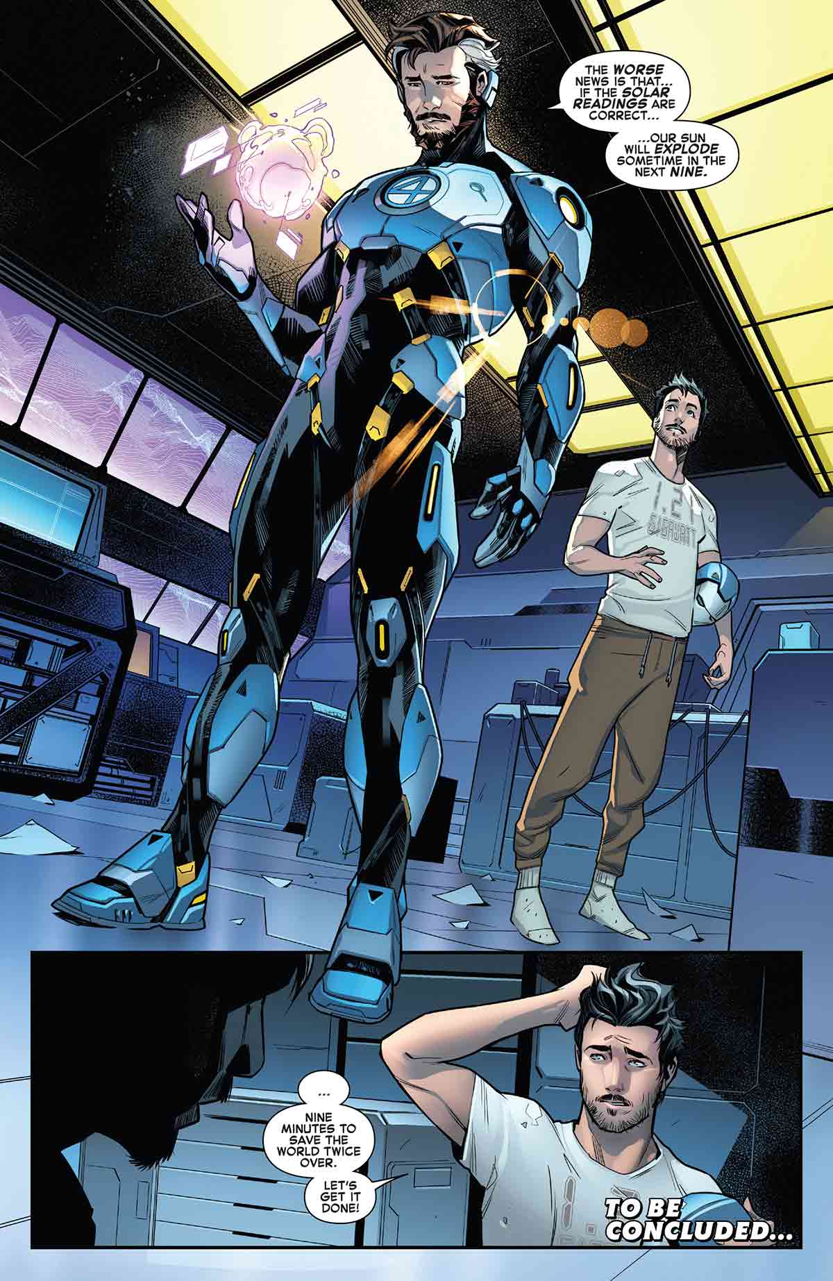 un veterano héroe de marvel se pone una nueva armadura de iron man