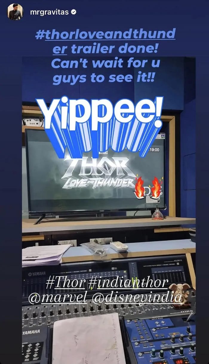 la publicación del actor de voz en thor: love and thunder