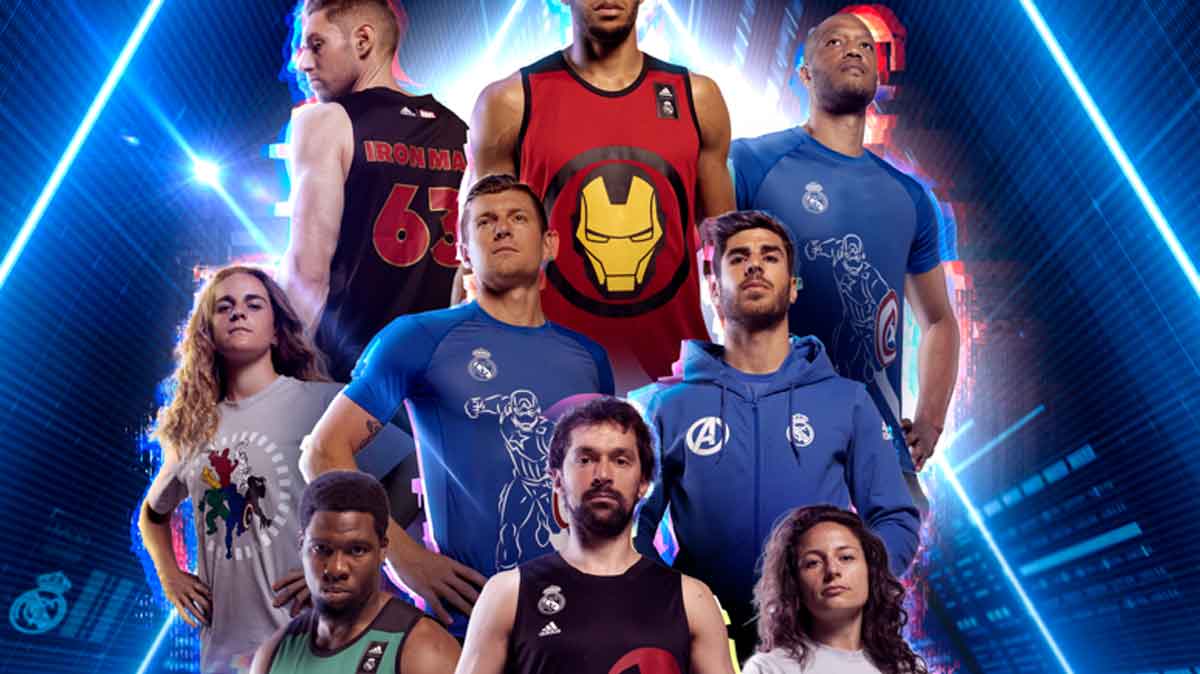 adidas y marvel se unen en la primera colección de los vengadores para el real madrid de fútbol y baloncesto