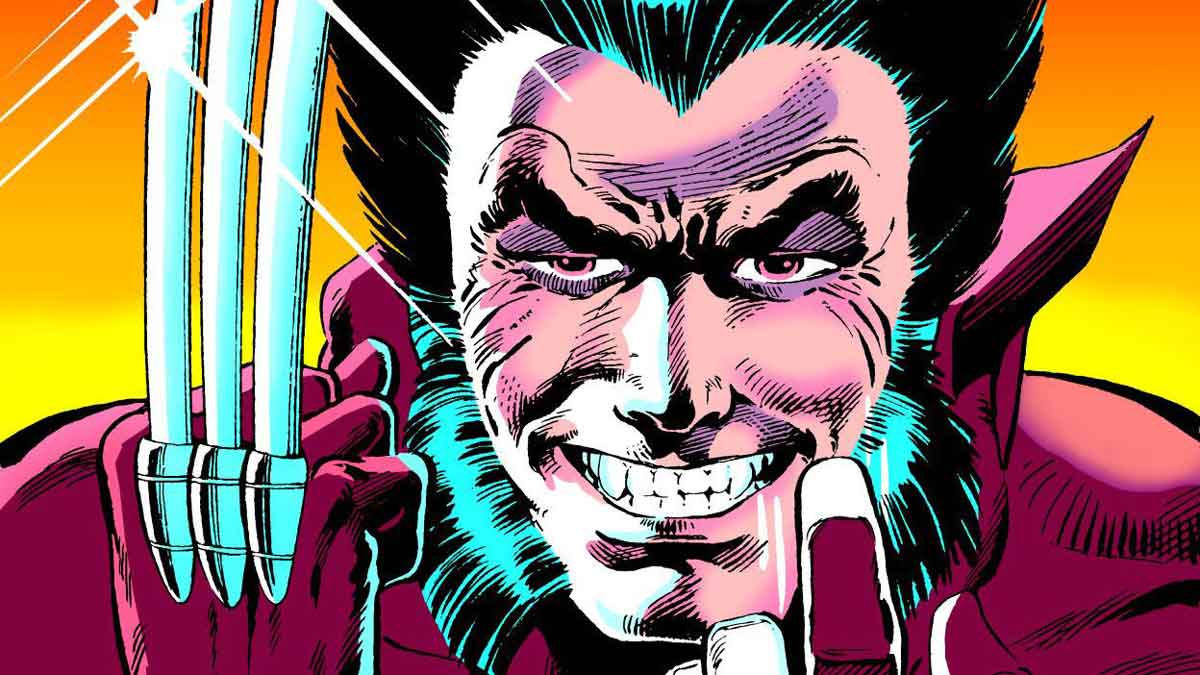 logan alias lobezno con sus garras de adamatium fuera en la mano derecha con cara sonriente y con la mano izquierda haciendo la señal de que te acerques