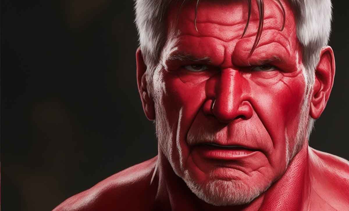 fan art harrison ford como red hulk en capitán américa 4
