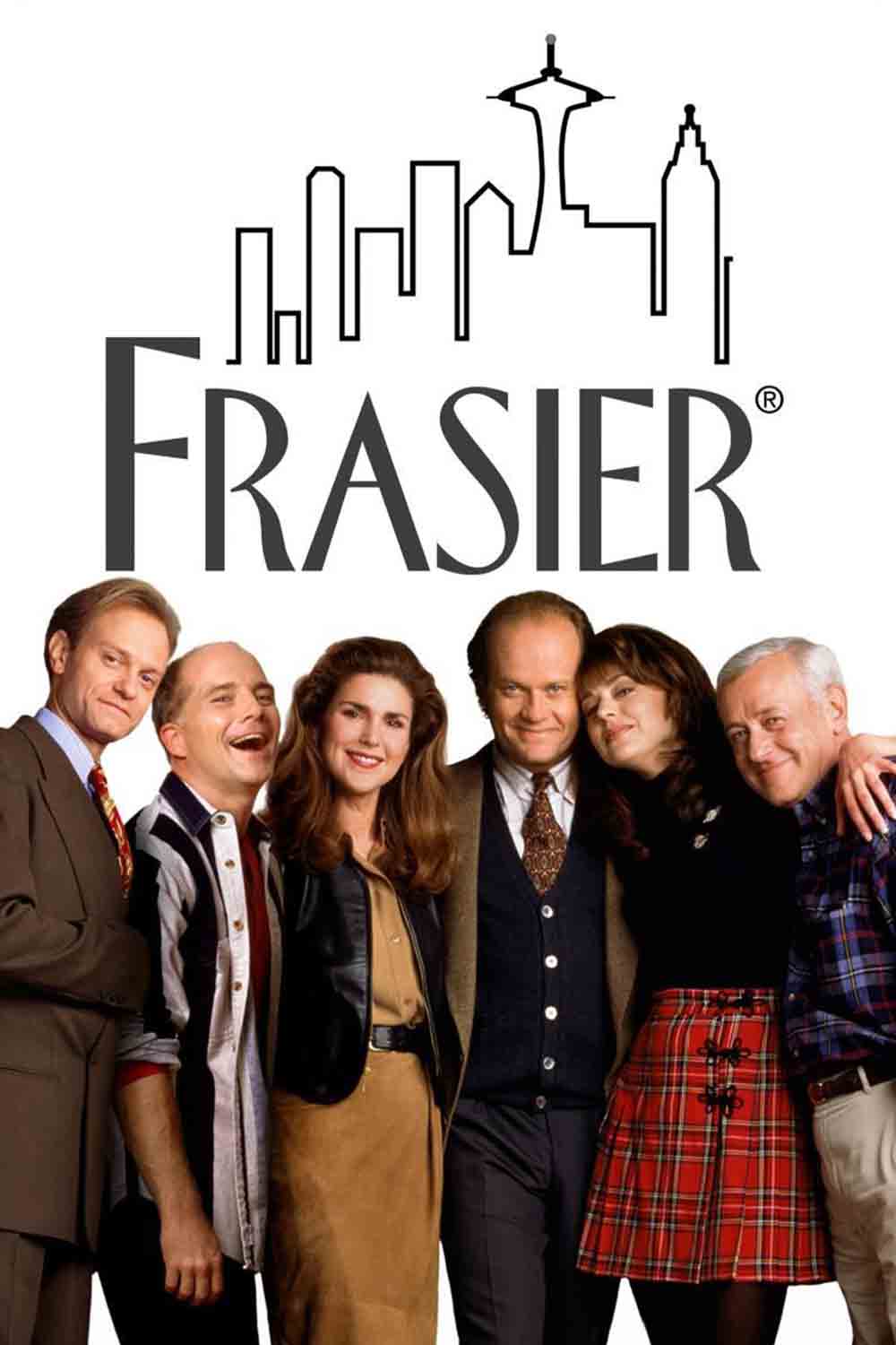 Frasier con su elenco y logo