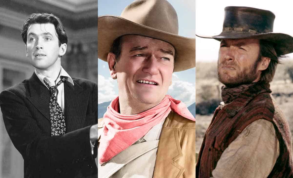 james stewart, john wayne y clint eastwood