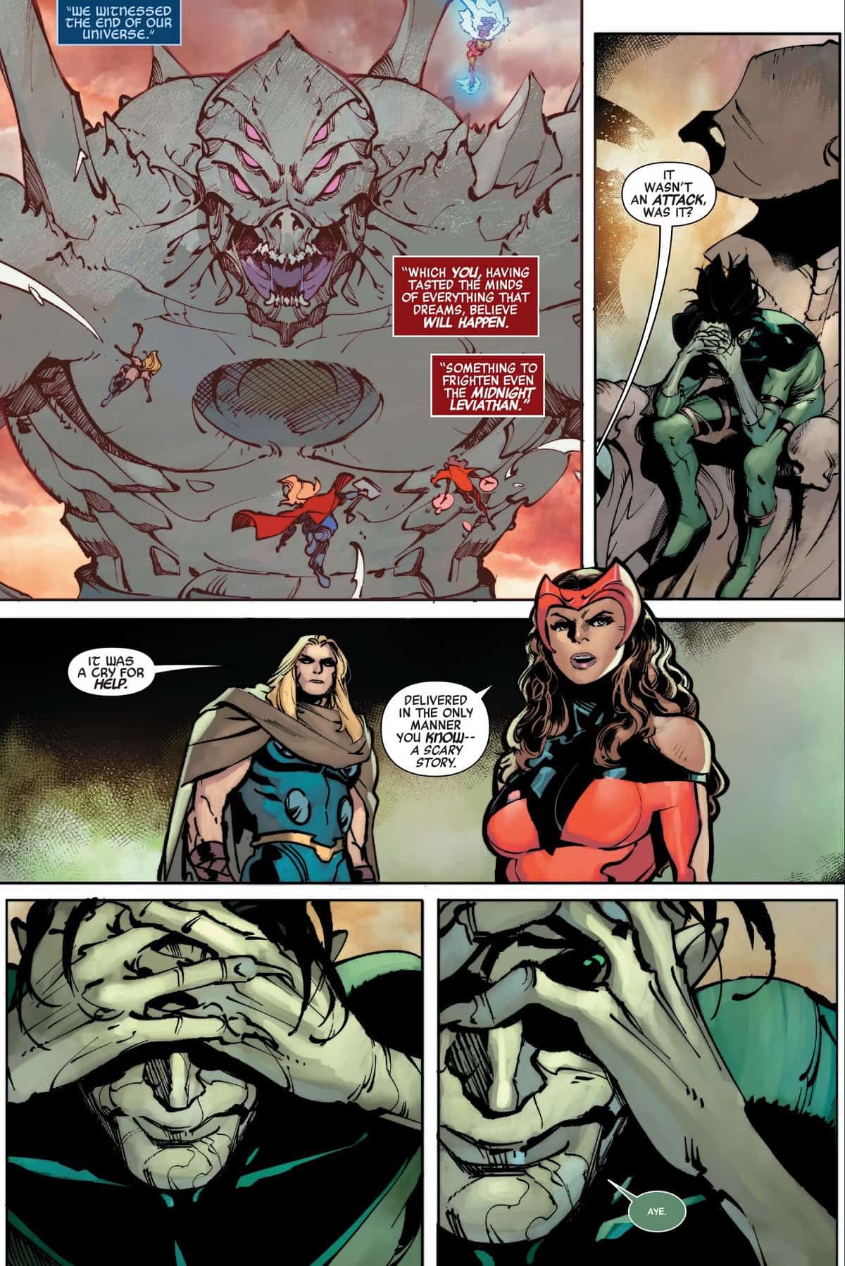 Pesadilla, Thor y Bruja Escarlata en Marvel