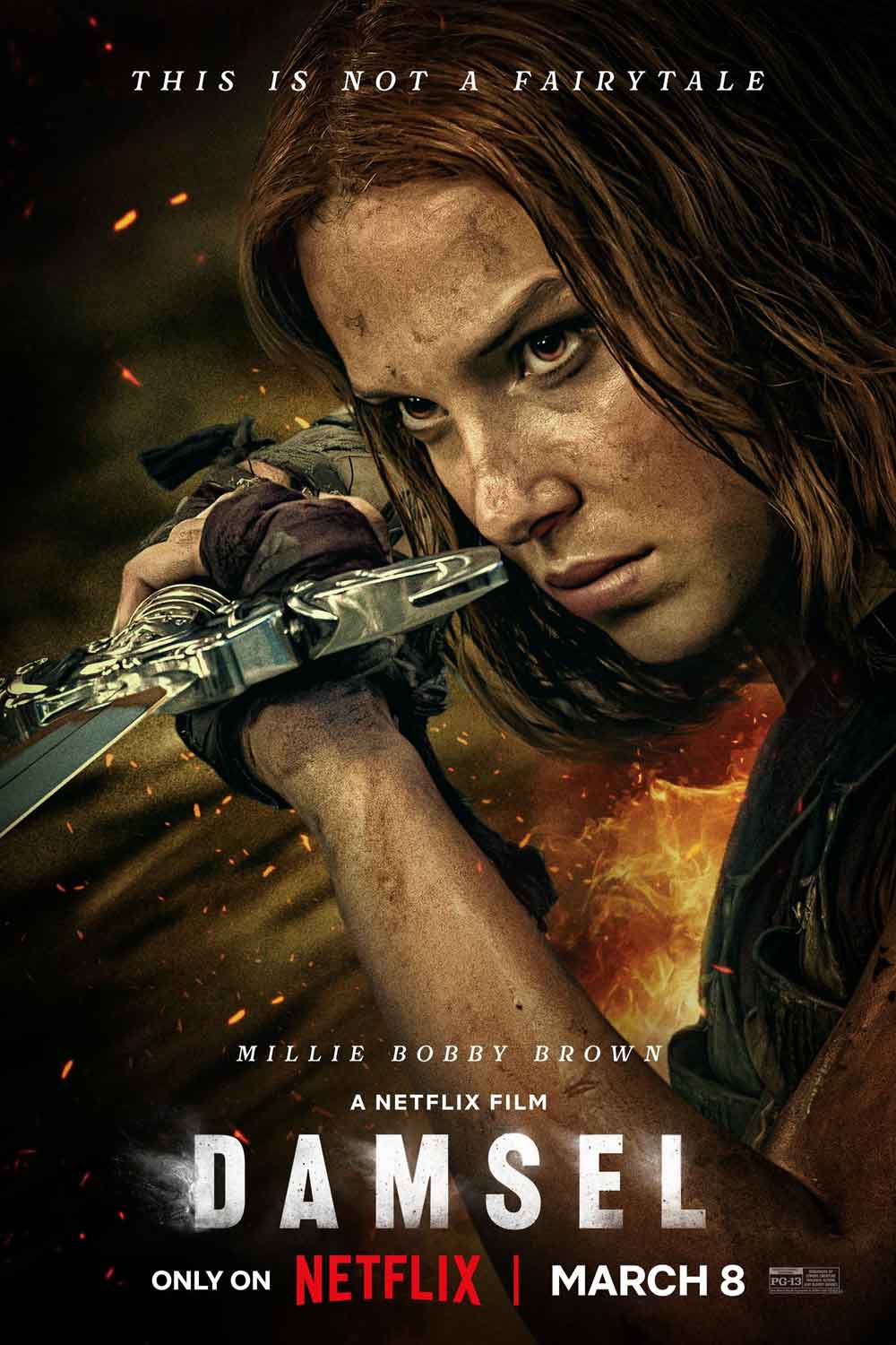 póster Damsel con Millie Bobby Brown