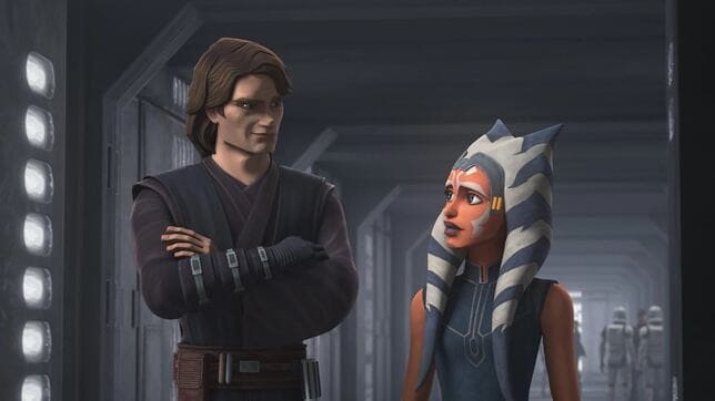 anakin y ashoka en una escena de star wars: clone wars 