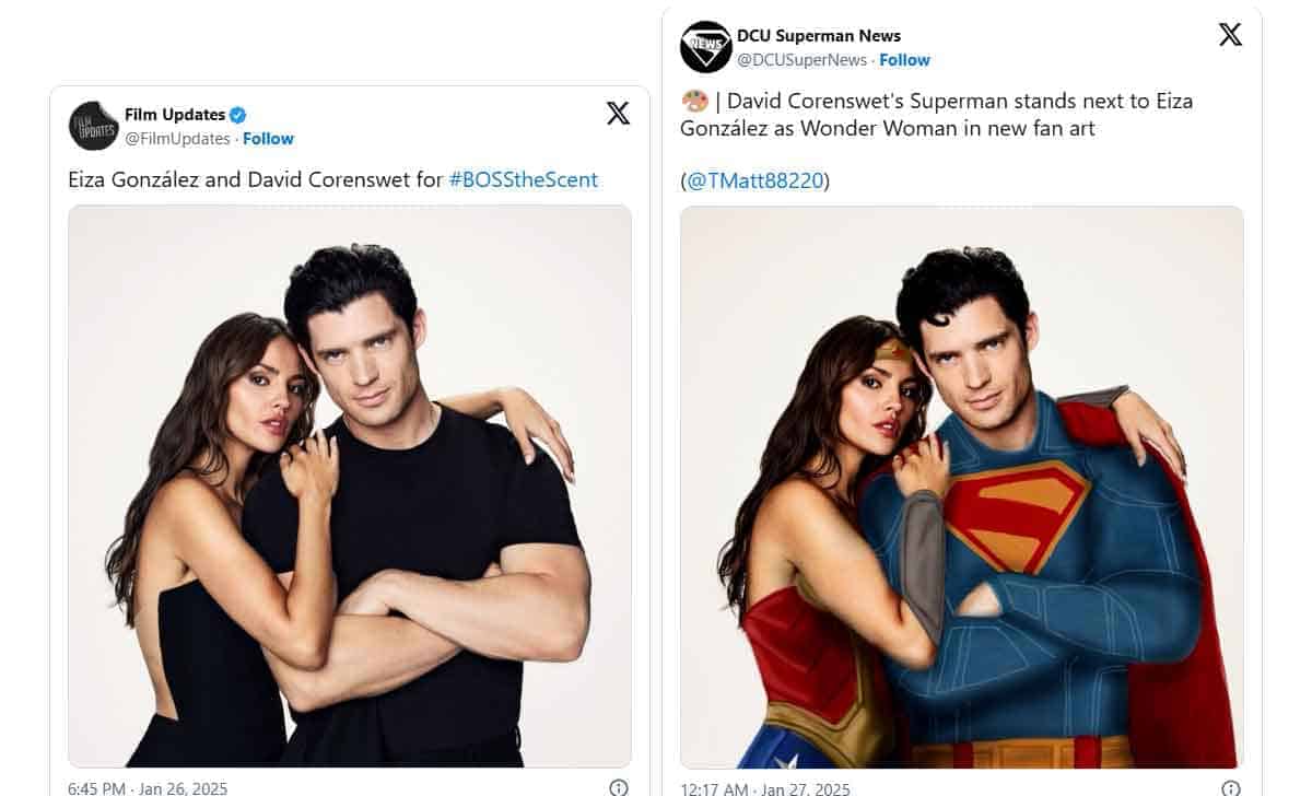david corenswet posa junto a eiza gonzález ¿superman y wonder woman?