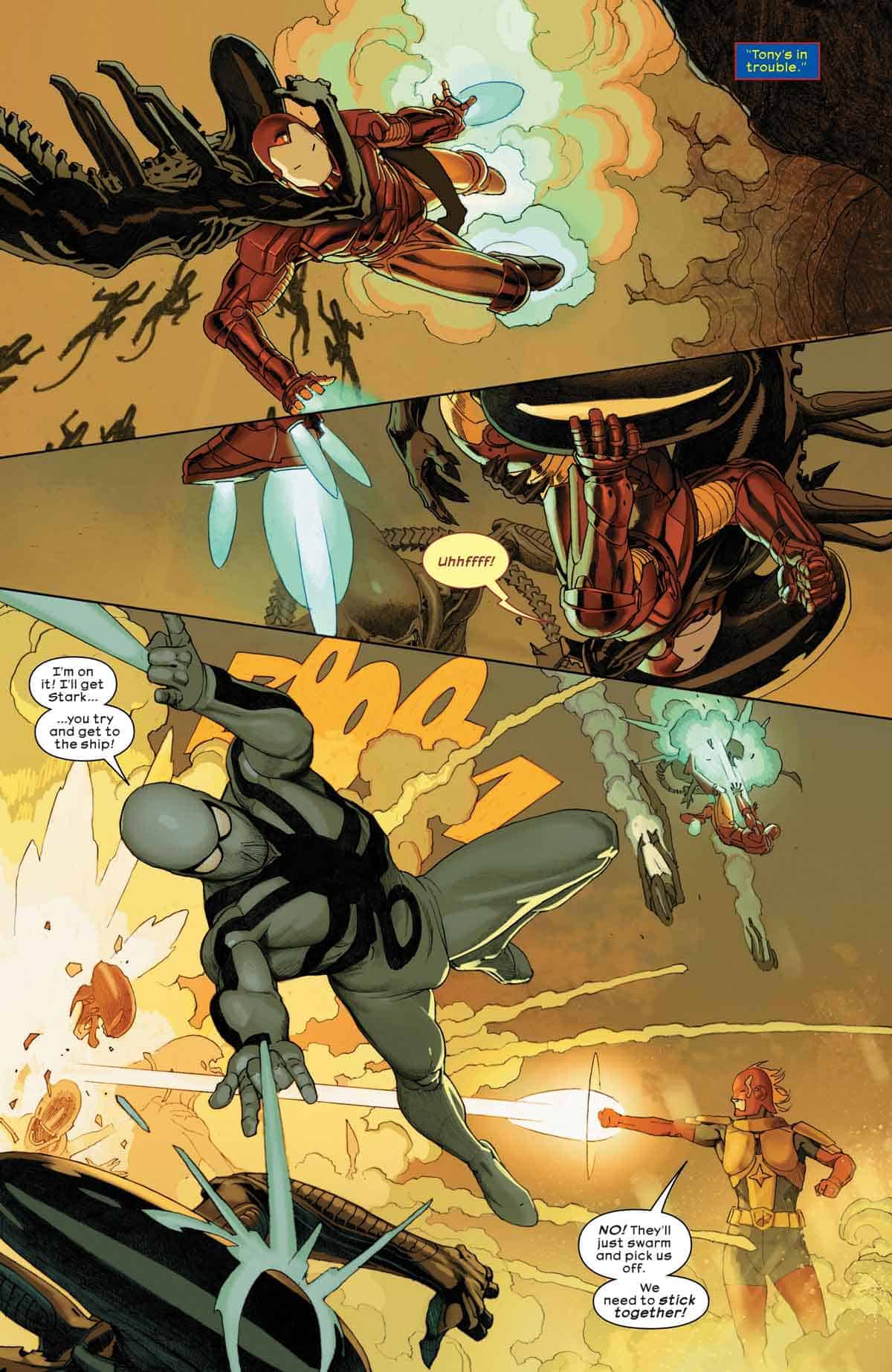 muerte de iron man en aliens vs.vengadores 3