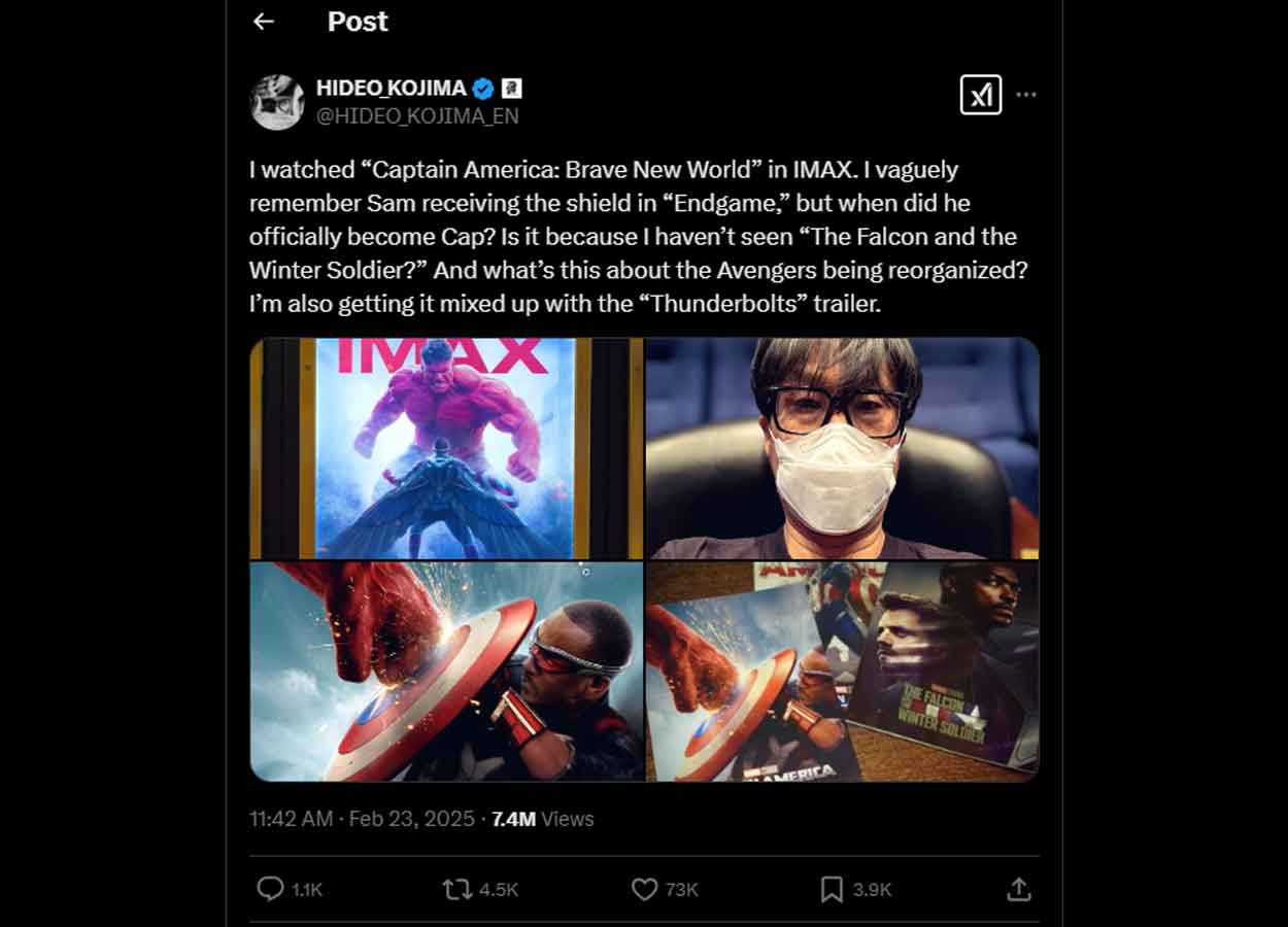 hideo kojima está confundido con capitán américa: brave new world