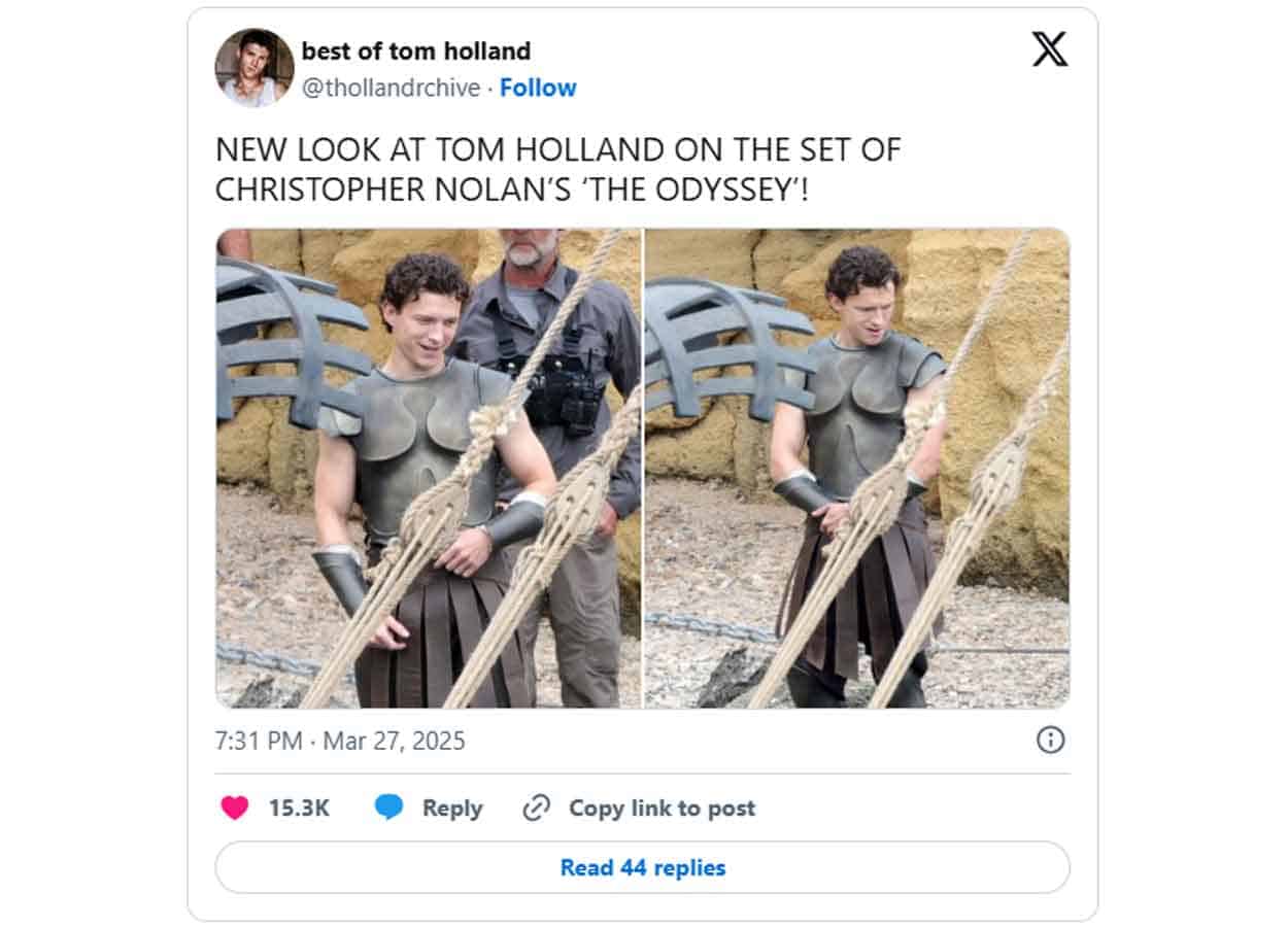 The Odyssey ¡Primeras imágenes de Tom Holland con su armadura griega!