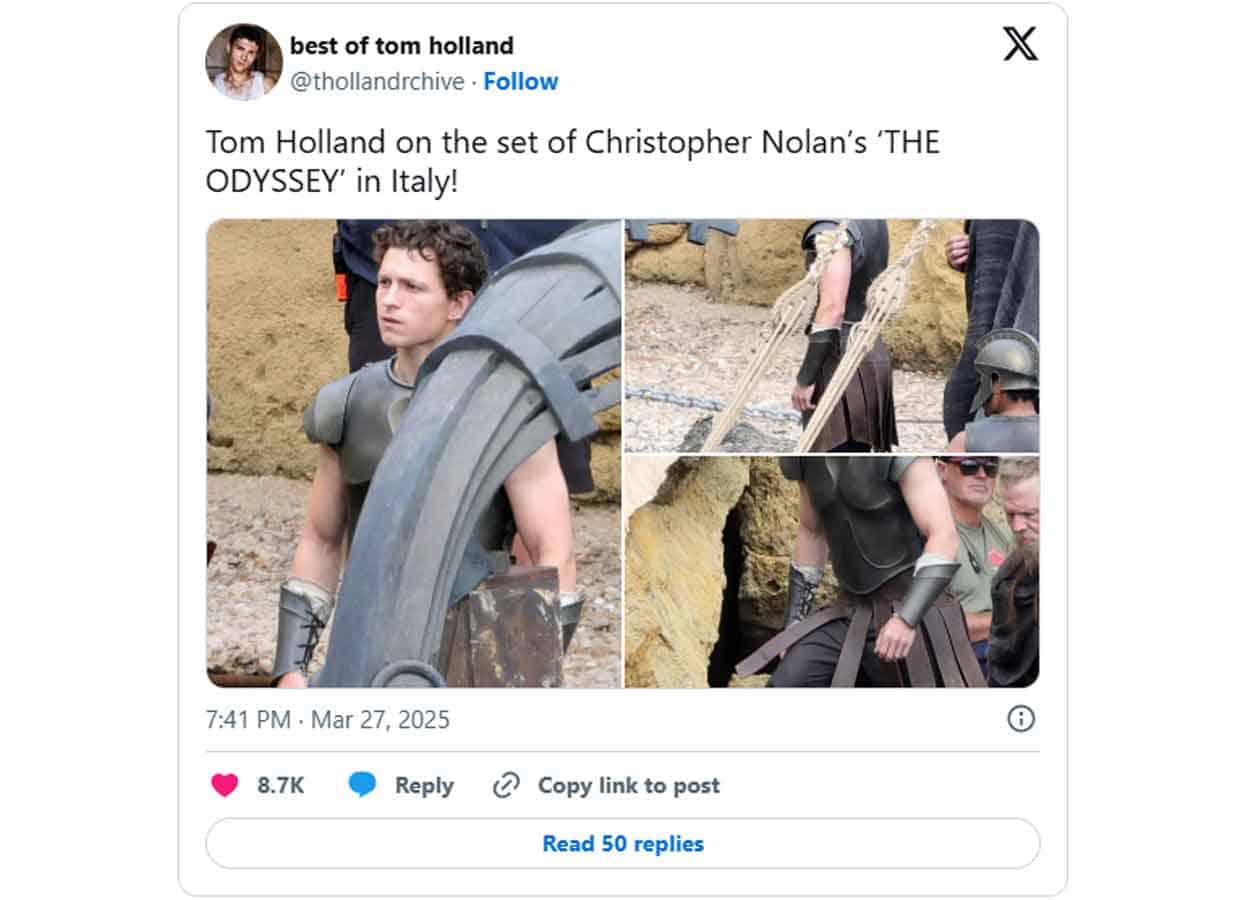 The Odyssey ¡Primeras imágenes de Tom Holland con su armadura griega!