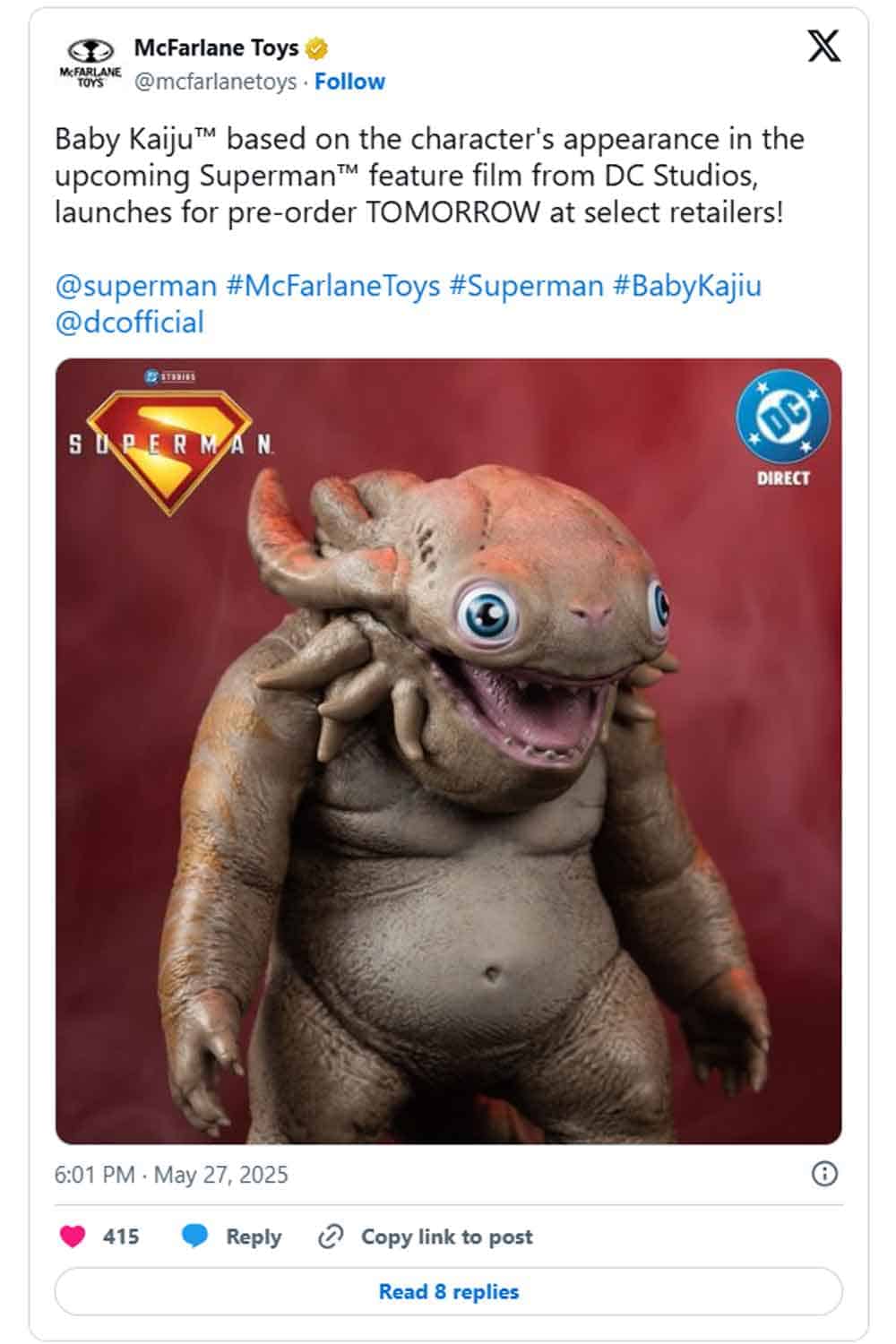 Primera imagen del merchandising de Superman con la transformación de Metamorfo baby kaiju de mcfarlane toys de superman (2025)
