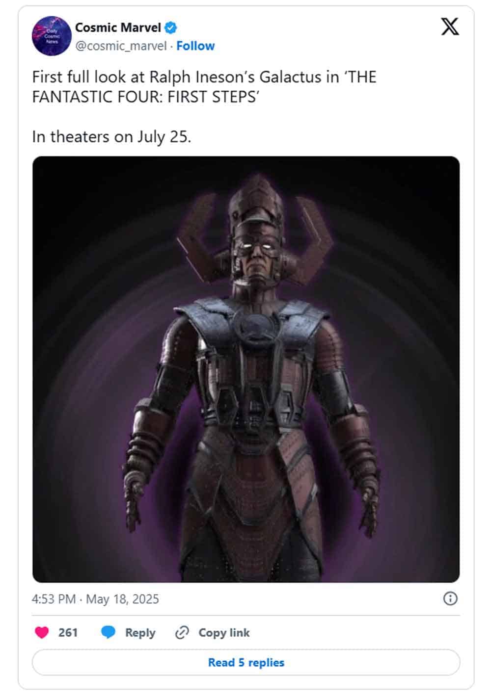 Primera imagen de Galactus a tamaño completo en Los Cuatro Fantásticos galactus en los cuatro fantásticos de 2025