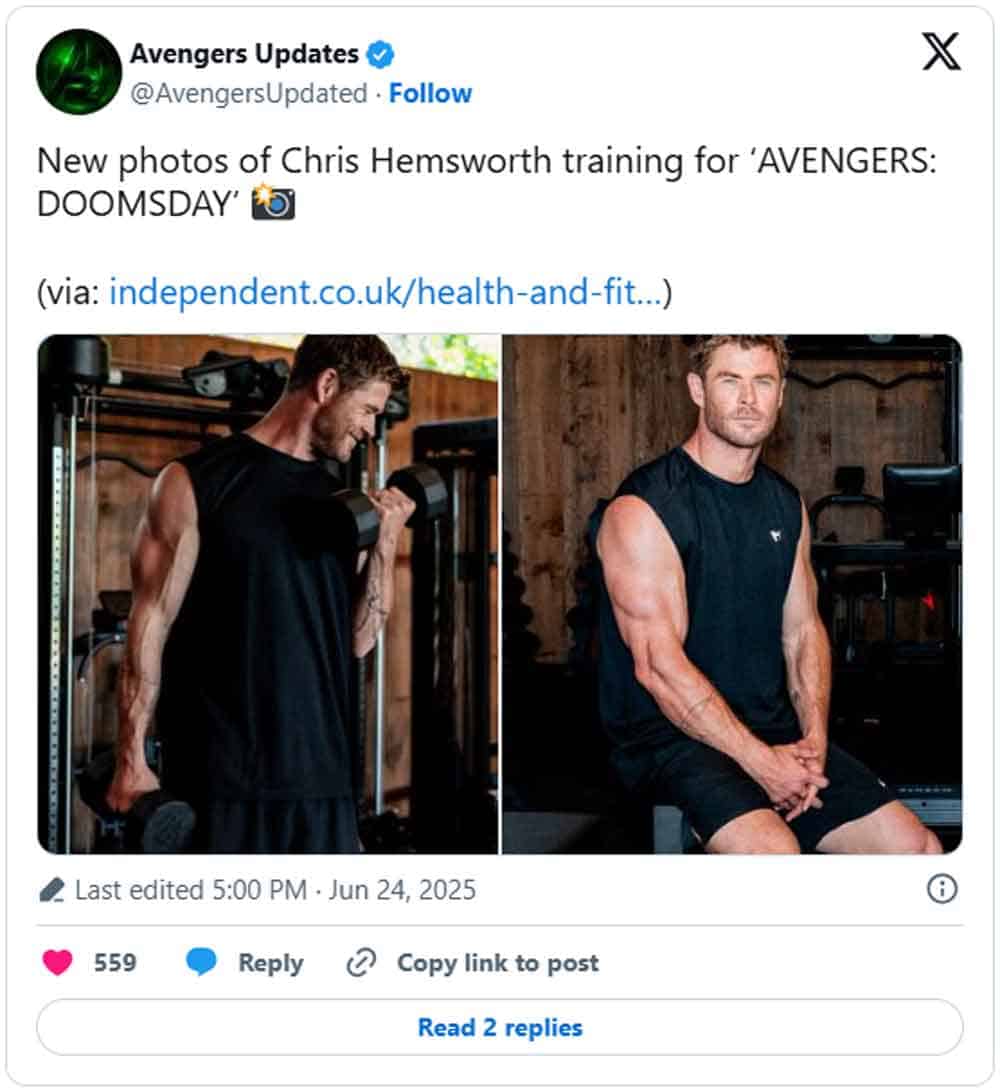 entrenamiento de Chris Hemsworth para Vengadores: Doomsday