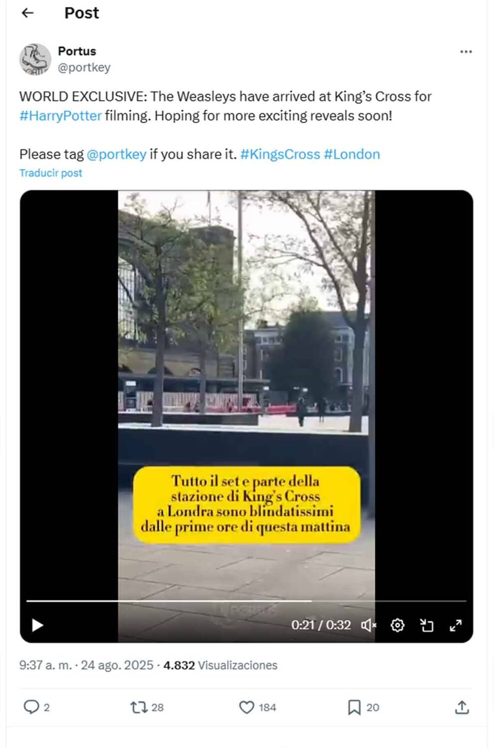 rodaje de la serie Harry Potter con los Weasleys en King's Cross