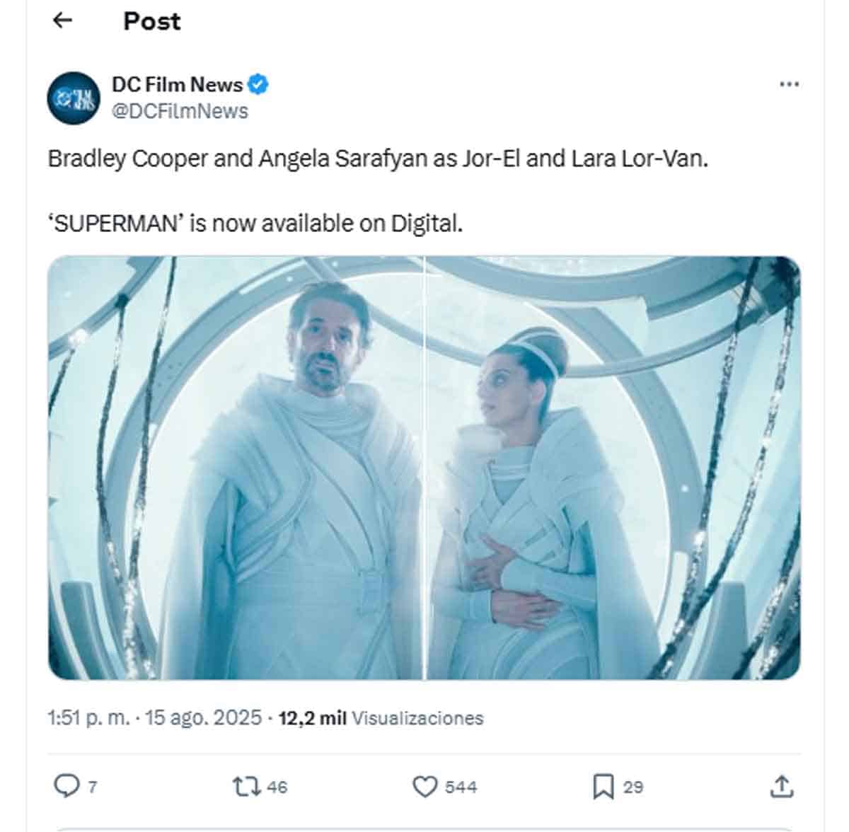 bradley cooper y angela sarafyan como jor-el y lara lor-van
