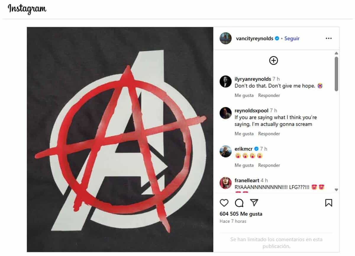 ryan reynolds vengadores doomsdat instagram