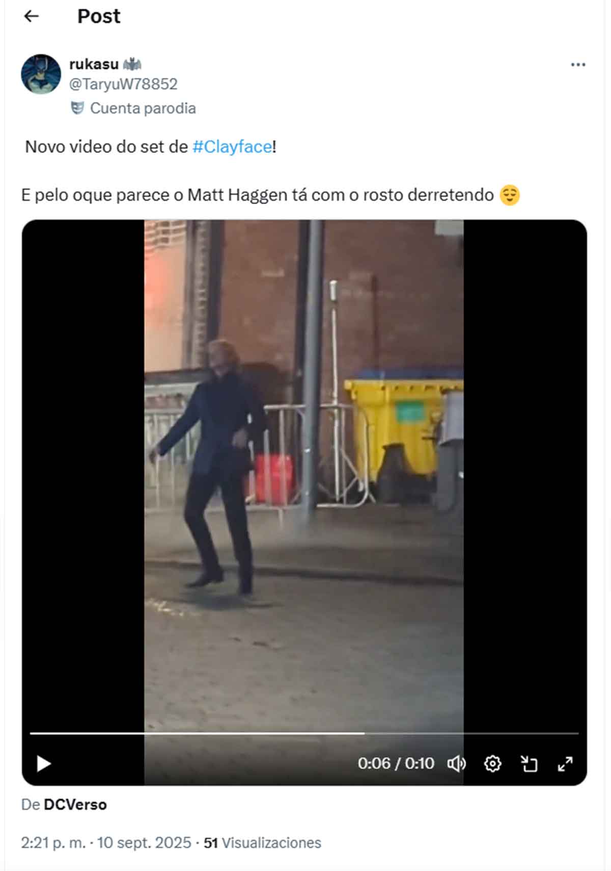 primer video de tom rhys harries huyendo en el rodaje de clayface