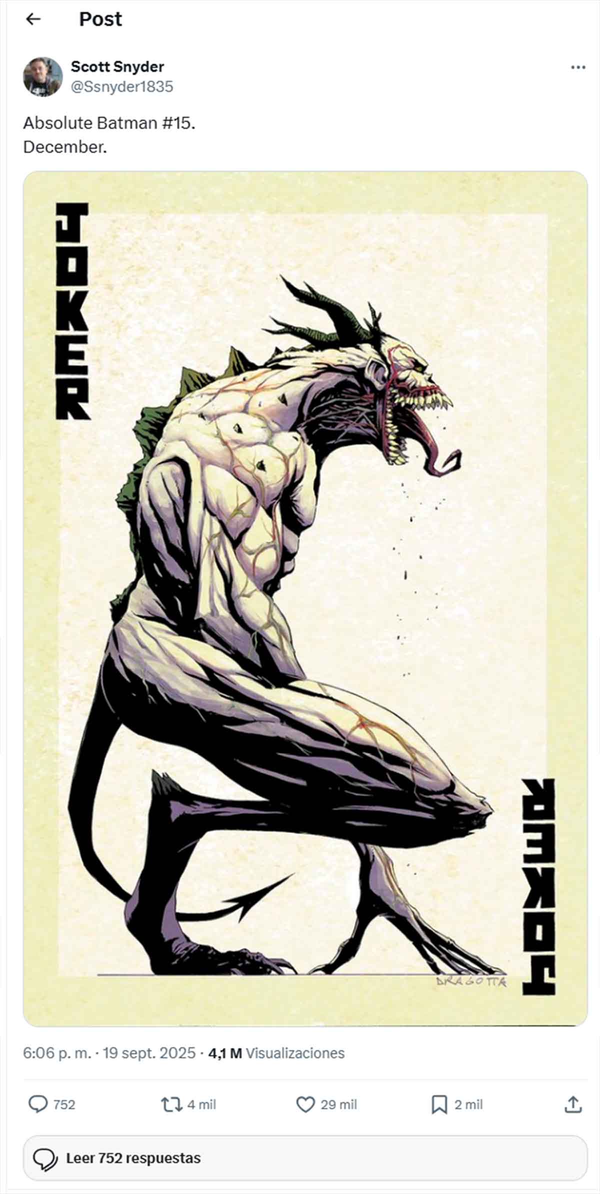 imagen de la brutal transformación del Joker en Absolute Batman