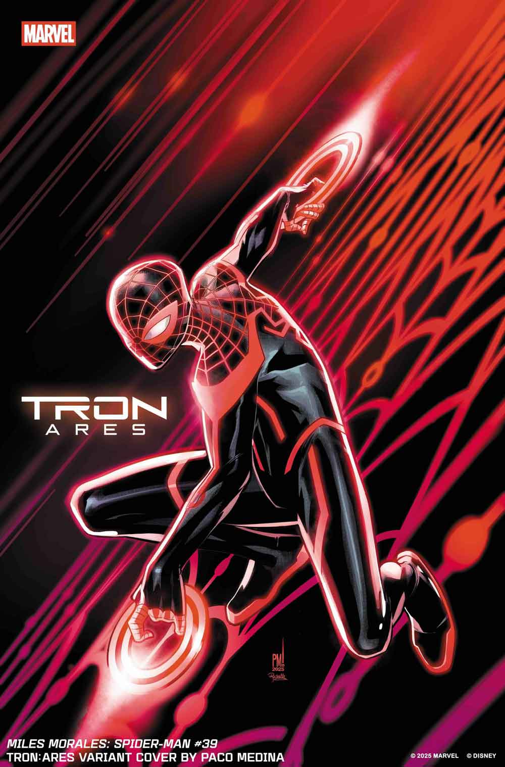 miles morales lanzando un disco de identidad tron
