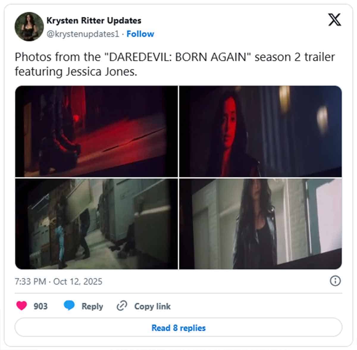 Krysten Ritter filtra el tráiler de Daredevil: Born Again temporada 2