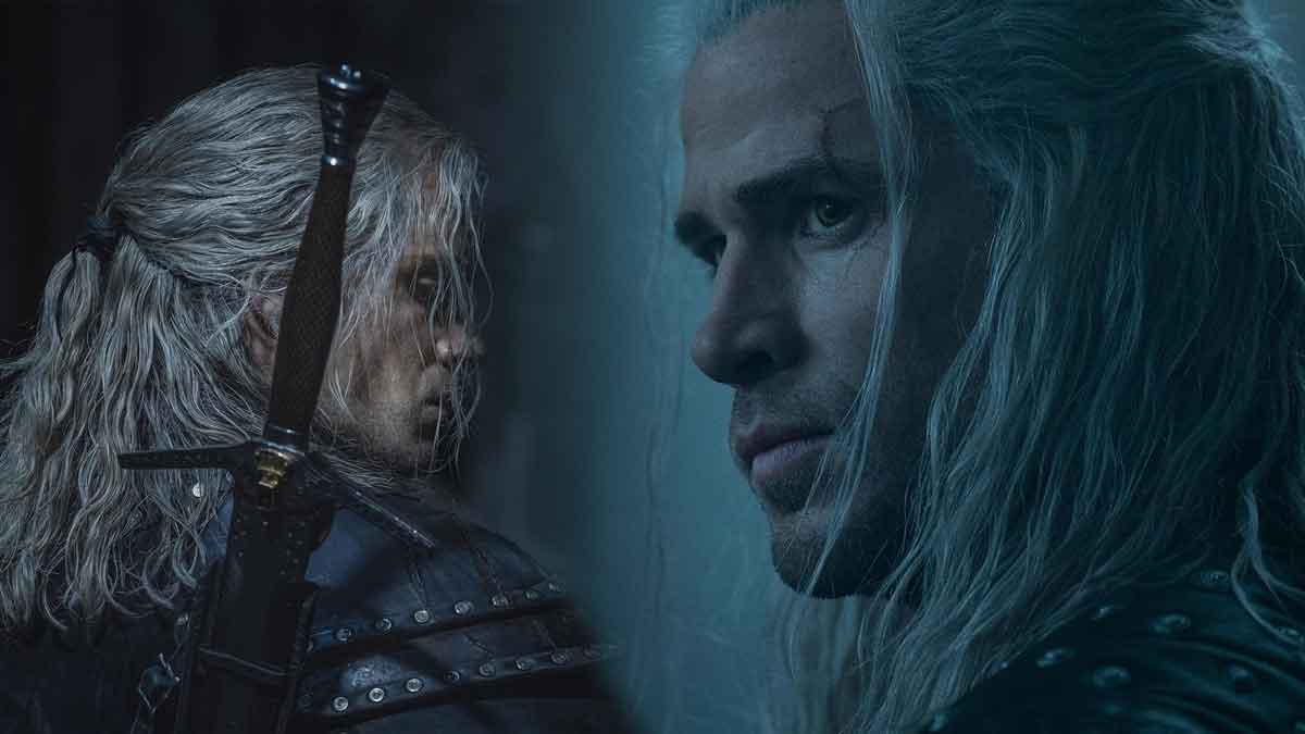 liam hemsworth como geralt of rivia por encima de henry cavill