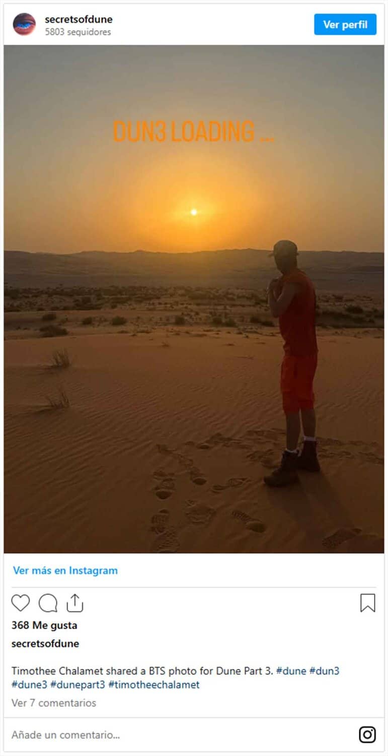 Primera imagen de Timothée Chalamet en el rodaje de DUNE 3