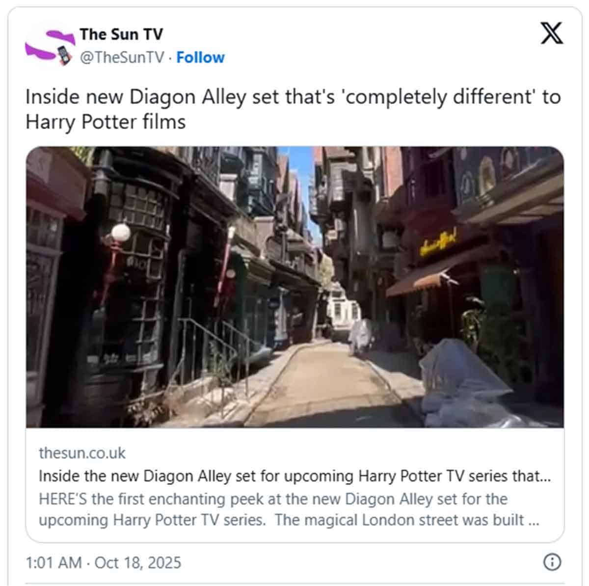 Primera imagen del callejón Diagon de la serie de Harry Potter