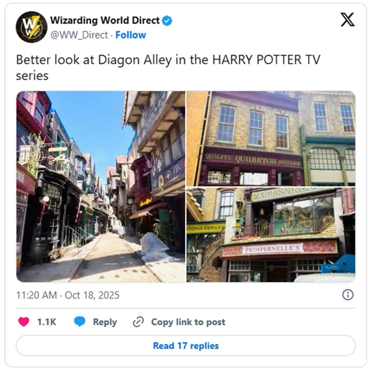 Primera imagen del callejón Diagon de la serie de Harry Potter
