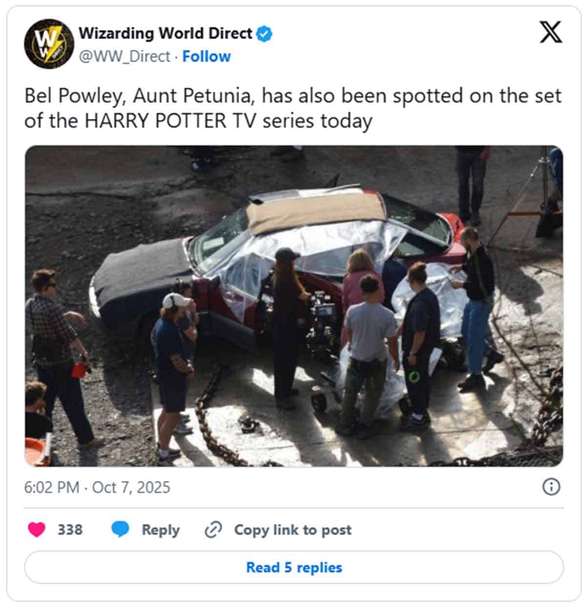Primera imagen del rodaje de una escena original de la serie de Harry Potter