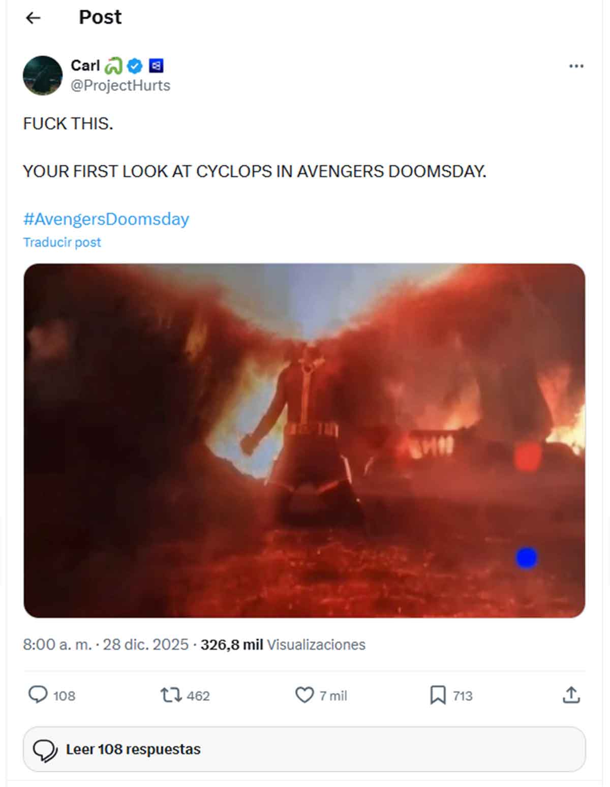 cíclope con su traje de los cómics en vengadores: doomsday