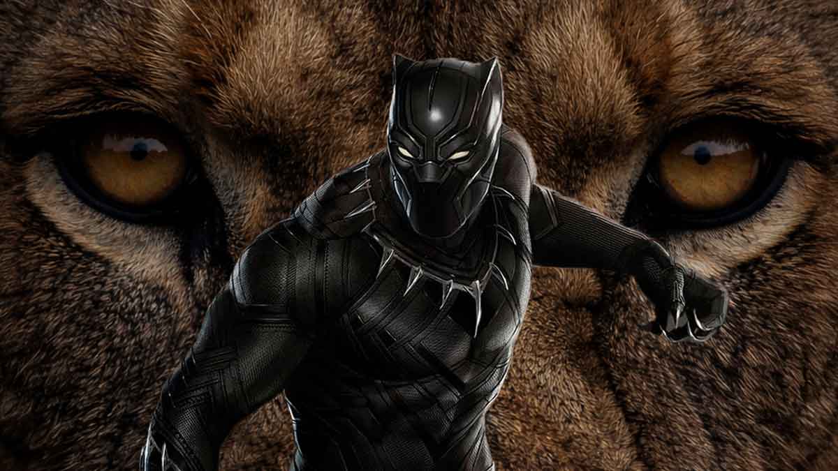 black panther (2018) y un león