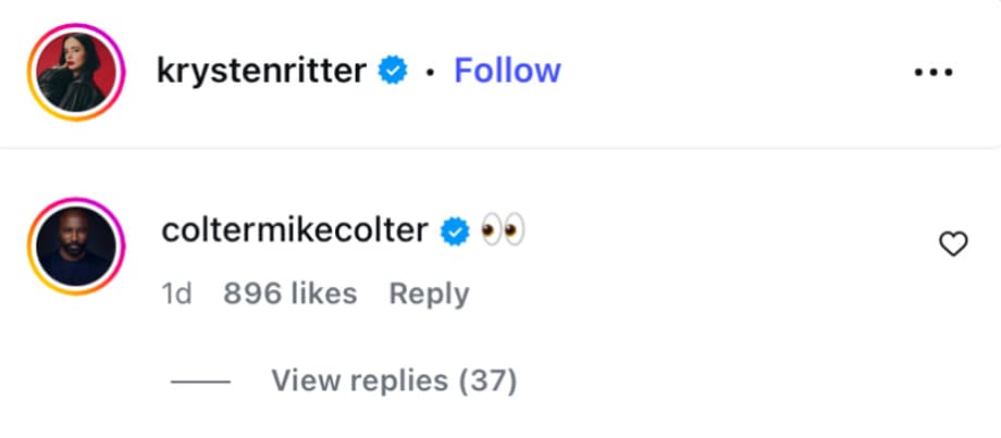 mike colter reaccionó al post de krysten ritter del ucm