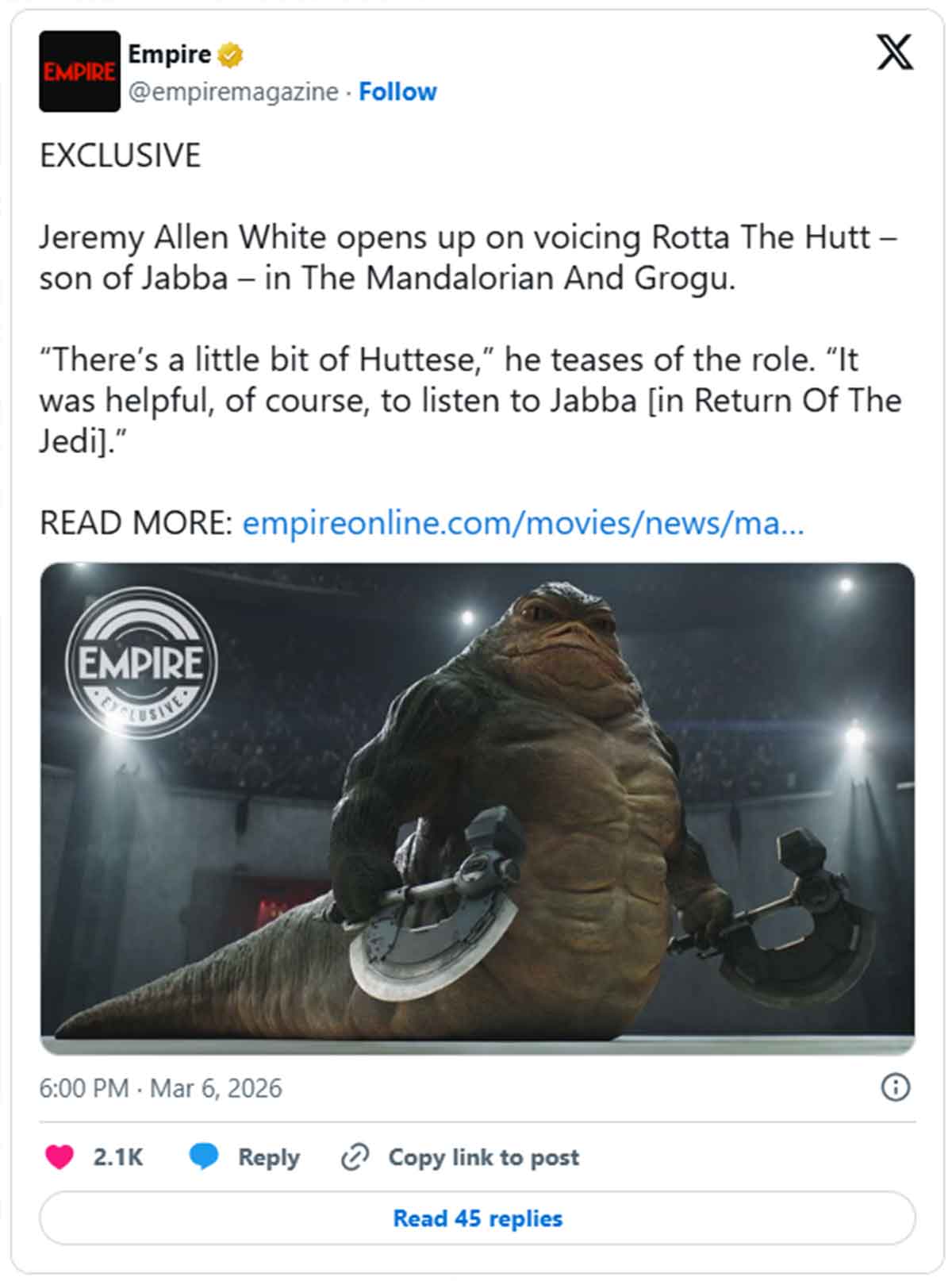 jeremy allen white es rotta the hutt hijo de jabba